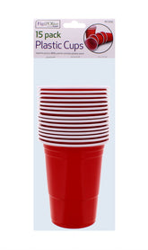 15PK RED PLASTIC CUPS
